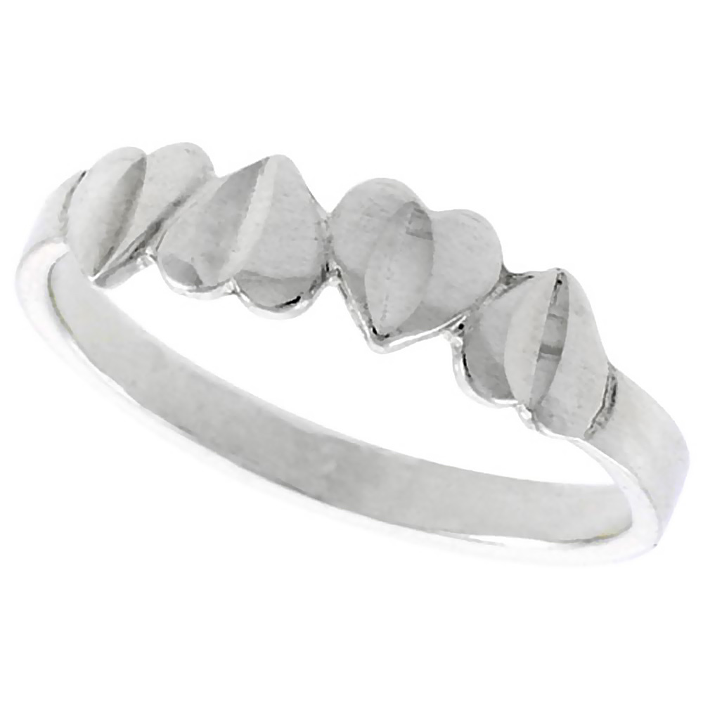 STERLING SILVER HEART LINK RING POLISHED FINISH 3/16 INCH WIDE, SIZES 6 - 9