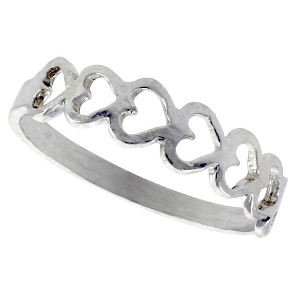 STERLING SILVER TEENY HEART RING 3/16 INCH WIDE, SIZES 6 - 9