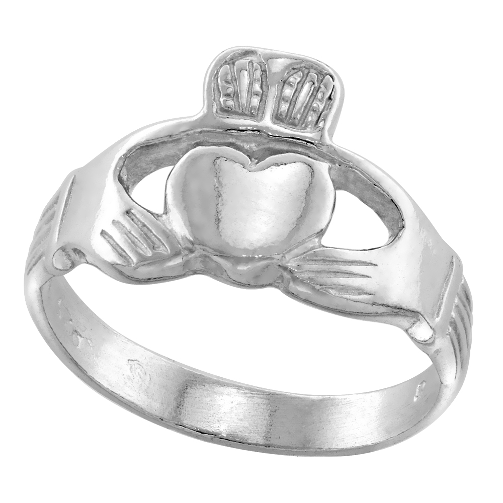 1/2 INCH STERLING SILVER CELTIC CLADDAGH RING FOR MEN AND WOMEN AVAILABLE POLISHED & OXIDIZED FINISH 12MM HIGH SIZES 5-10