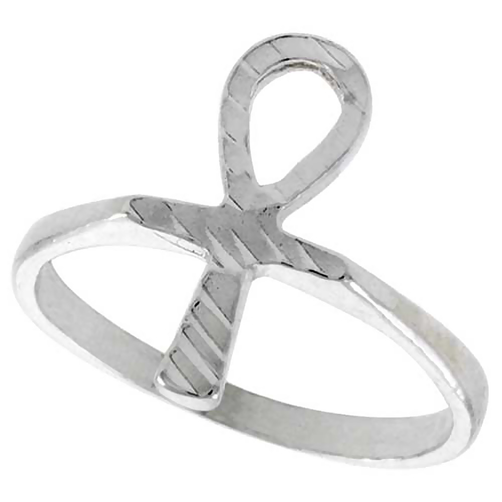 STERLING SILVER ANKH RING POLISHED FINISH 3/4 INCH WIDE, SIZES 6 - 9