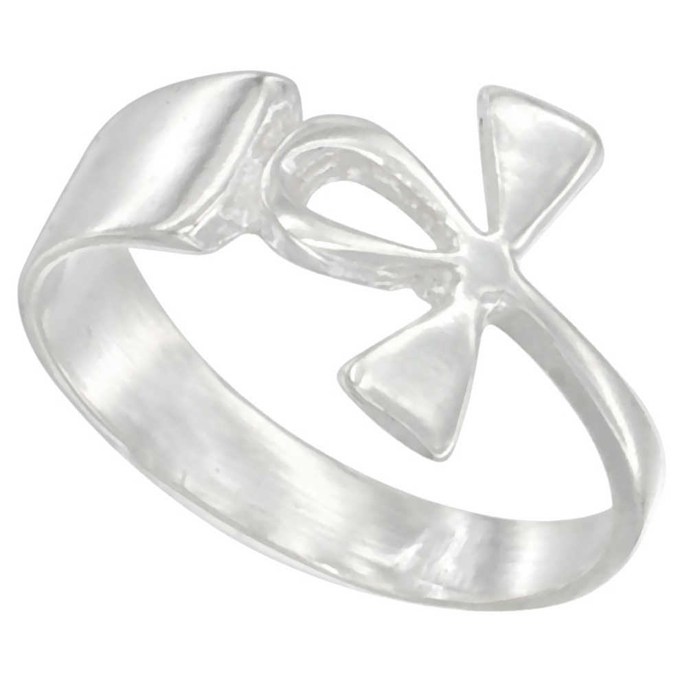 STERLING SILVER ANKH RING POLISHED FINISH 1/2 INCH WIDE SIZES 6-9