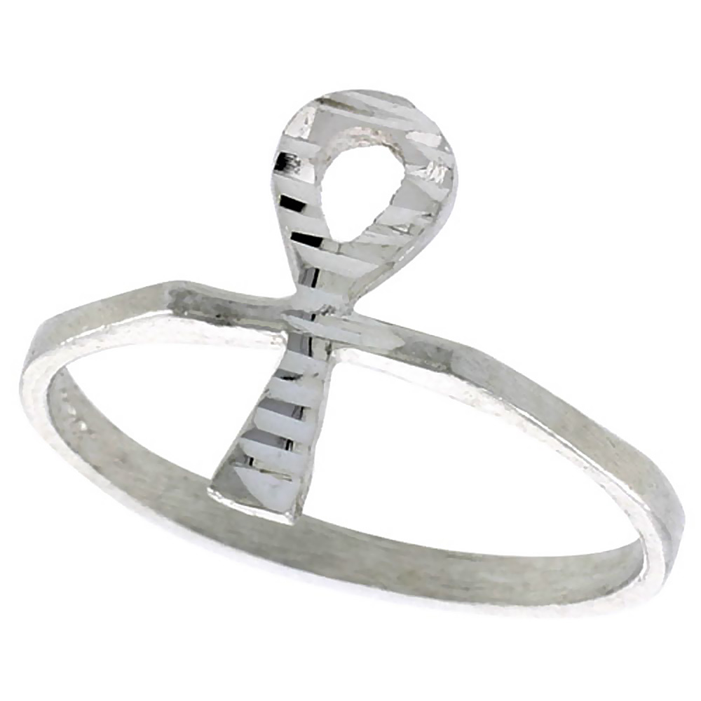 STERLING SILVER ANKH RING POLISHED FINISH 1/2 INCH WIDE SIZES 6-9