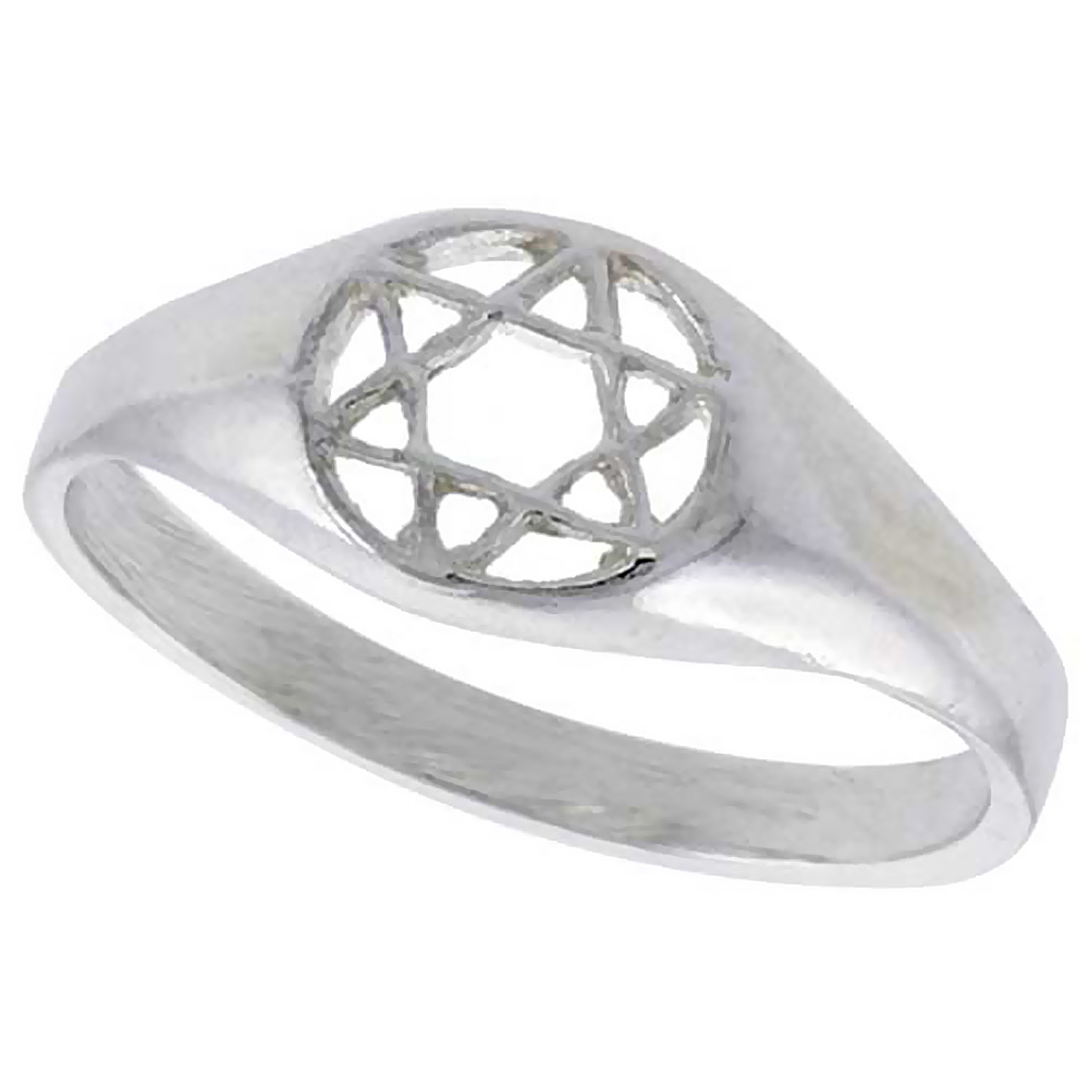 STERLING SILVER STAR OF DAVID RING POLISHED FINISH 5/16 INCH WIDE SIZES 6-9