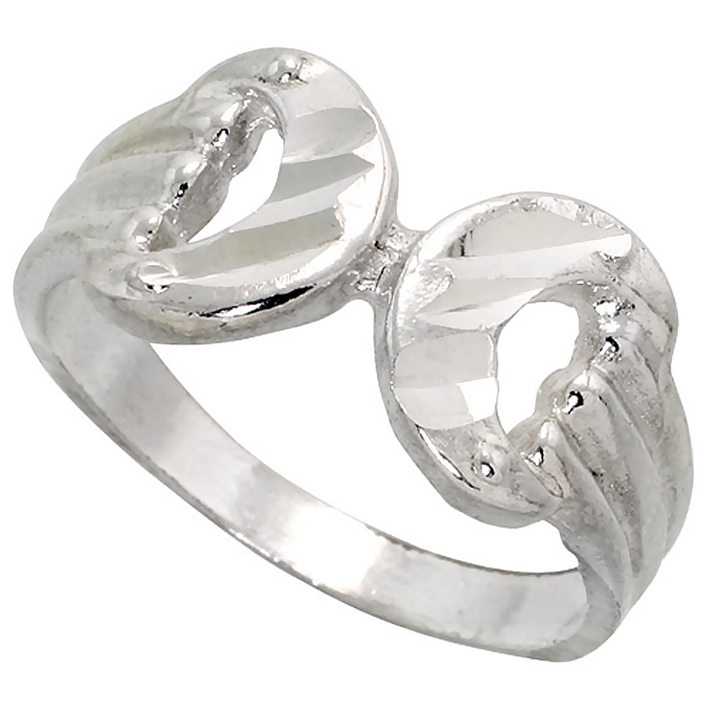STERLING SILVER HORSE BIT RING POLISHED FINISH 3/8 INCH WIDE, SIZES 6 - 9,