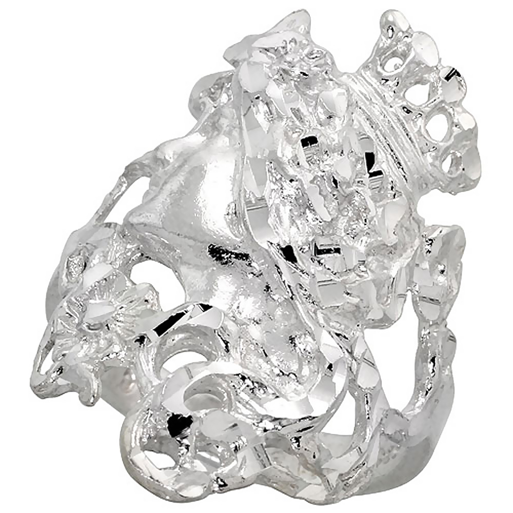 STERLING SILVER WOMAN'S FACE RING POLISHED FINISH 1 3/16 INCH WIDE, SIZES 6 - 9