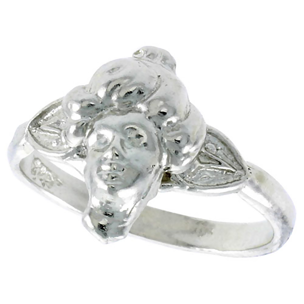STERLING SILVER WOMAN'S FACE RING POLISHED FINISH 1/2 INCH WIDE, SIZES 6 - 9