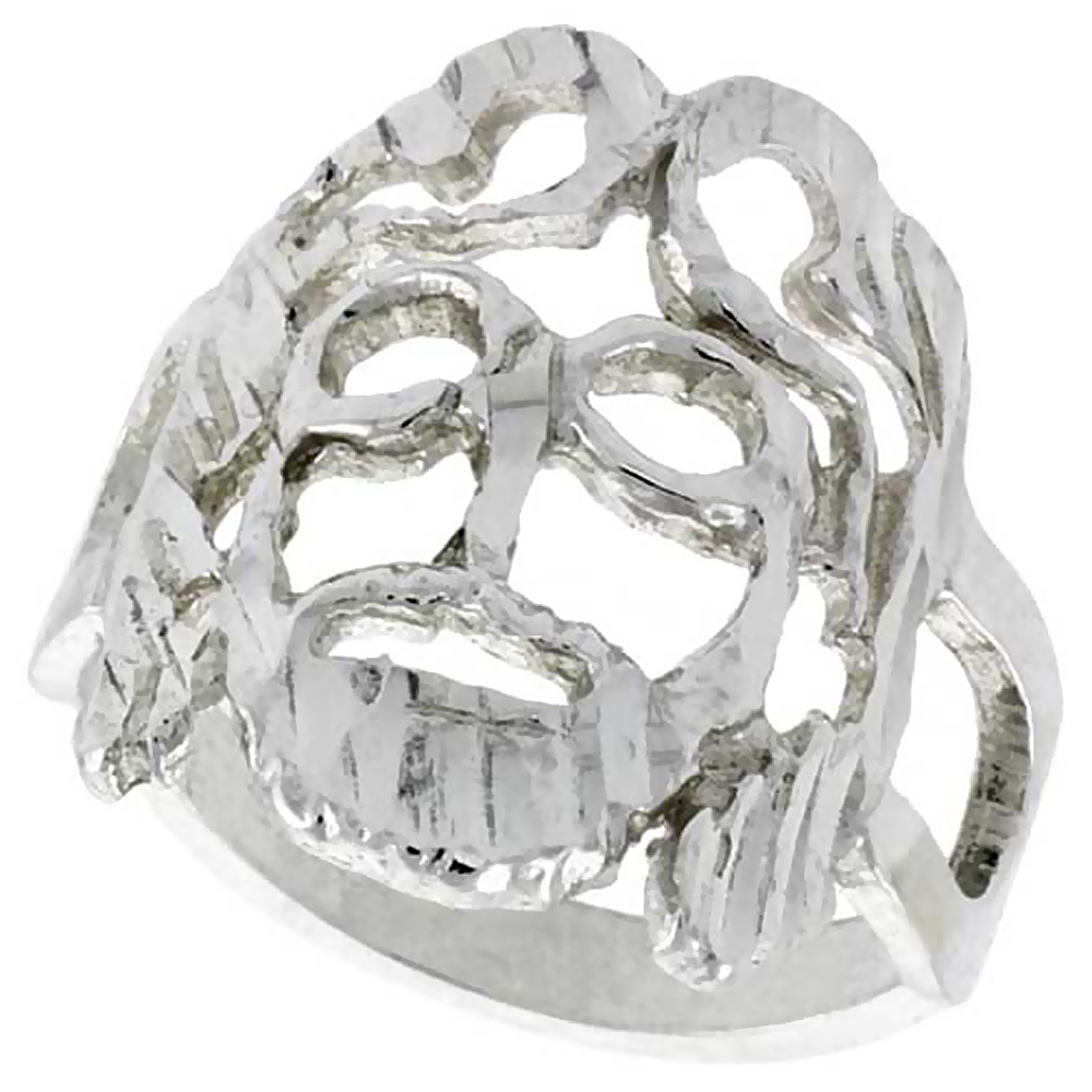 STERLING SILVER JESUS RING POLISHED FINISH 3/4 INCH WIDE, SIZES 6 - 9