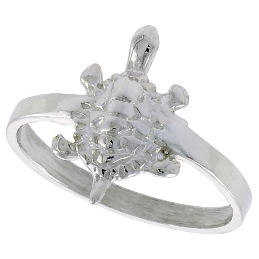 STERLING SILVER TURTLE RING POLISHED FINISH 5/8 INCH WIDE, SIZES 6 - 9