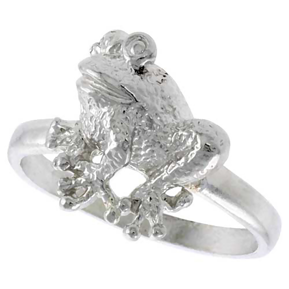STERLING SILVER FROG RING POLISHED FINISH 1/2 INCH WIDE, SIZES 6 - 9