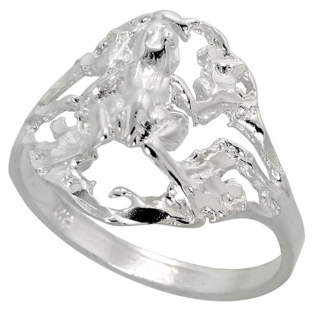 STERLING SILVER FROG RING POLISHED FINISH 5/8 INCH WIDE, SIZES 6 - 9
