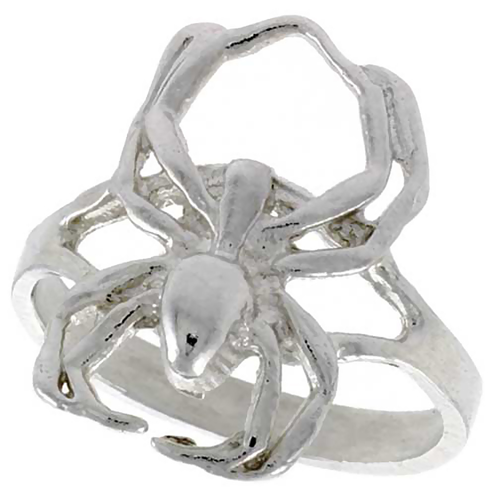 STERLING SILVER SPIDER RING POLISHED FINISH 11/16 INCH WIDE, SIZES 6 - 9
