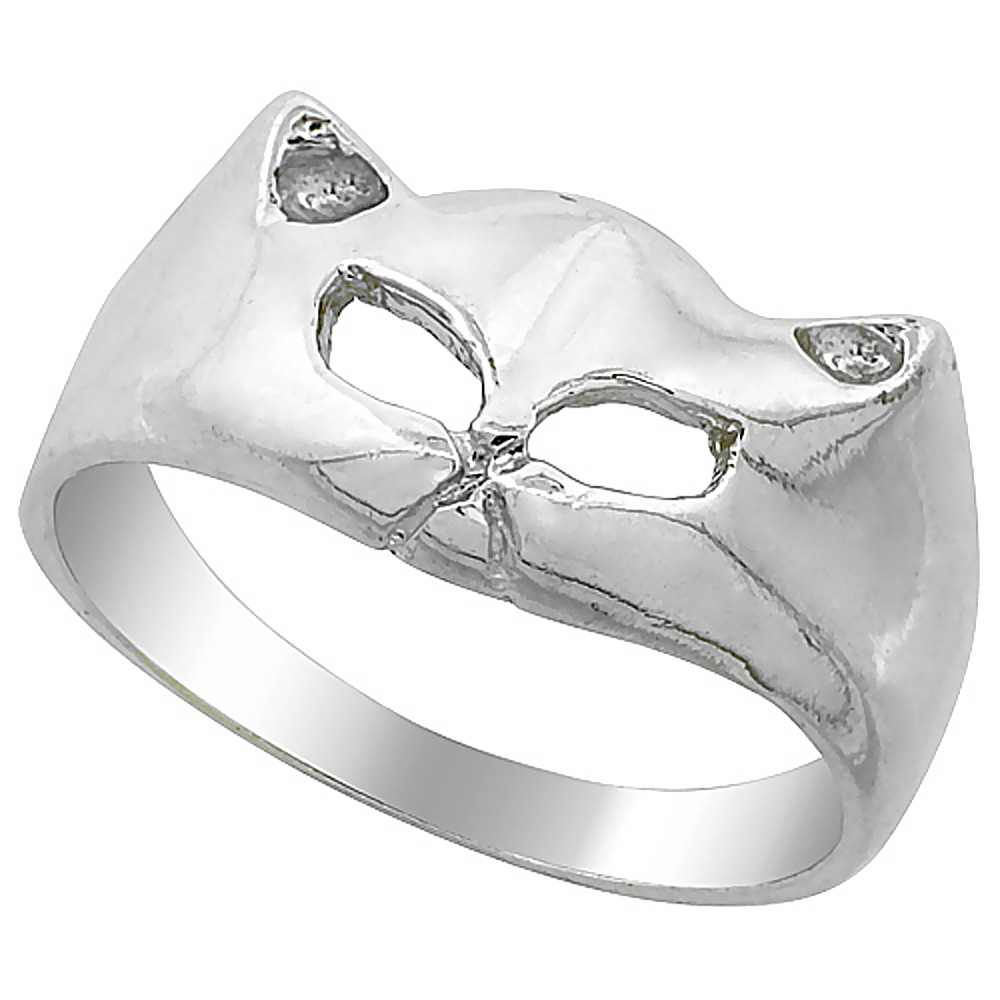 STERLING SILVER CAT RING POLISHED FINISH 3/8 INCH WIDE SIZES 6-9