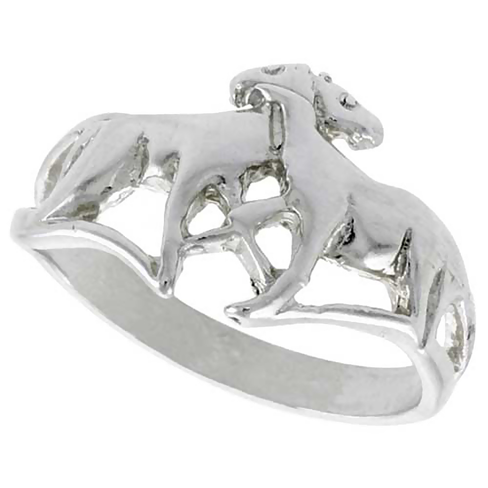 STERLING SILVER DOUBLE HORSE RING POLISHED FINISH 7/16 INCH WIDE, SIZES 6 - 9