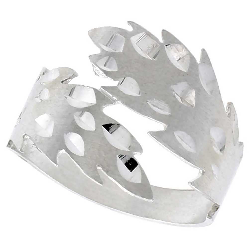 STERLING SILVER FREEFORM LEAF RING POLISHED FINISH 5/8 INCH WIDE, SIZES 6 - 9