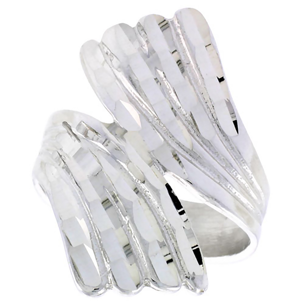 STERLING SILVER FAN-SHAPED RING POLISHED FINISH 1 INCH WIDE, SIZES 6 - 9
