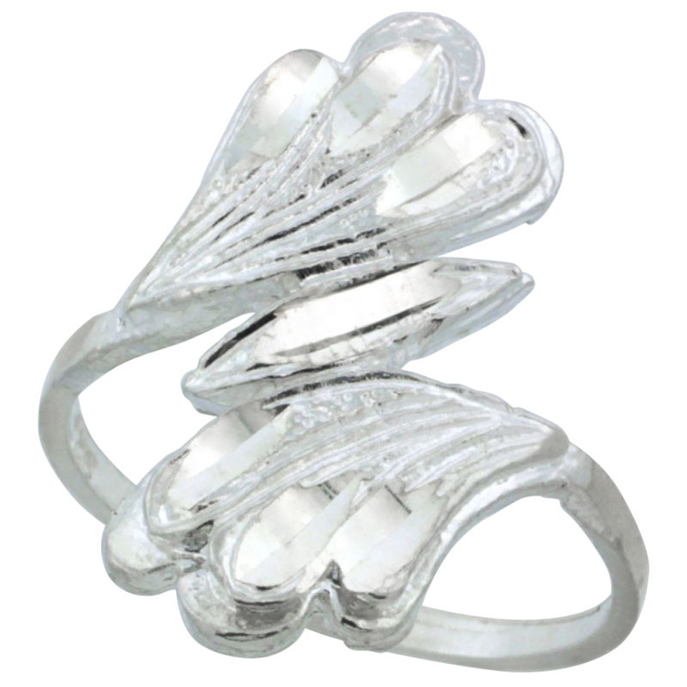 STERLING SILVER FAN-SHAPED FREEFORM RING POLISHED FINISH 7/8 INCH WIDE, SIZES 6 - 9