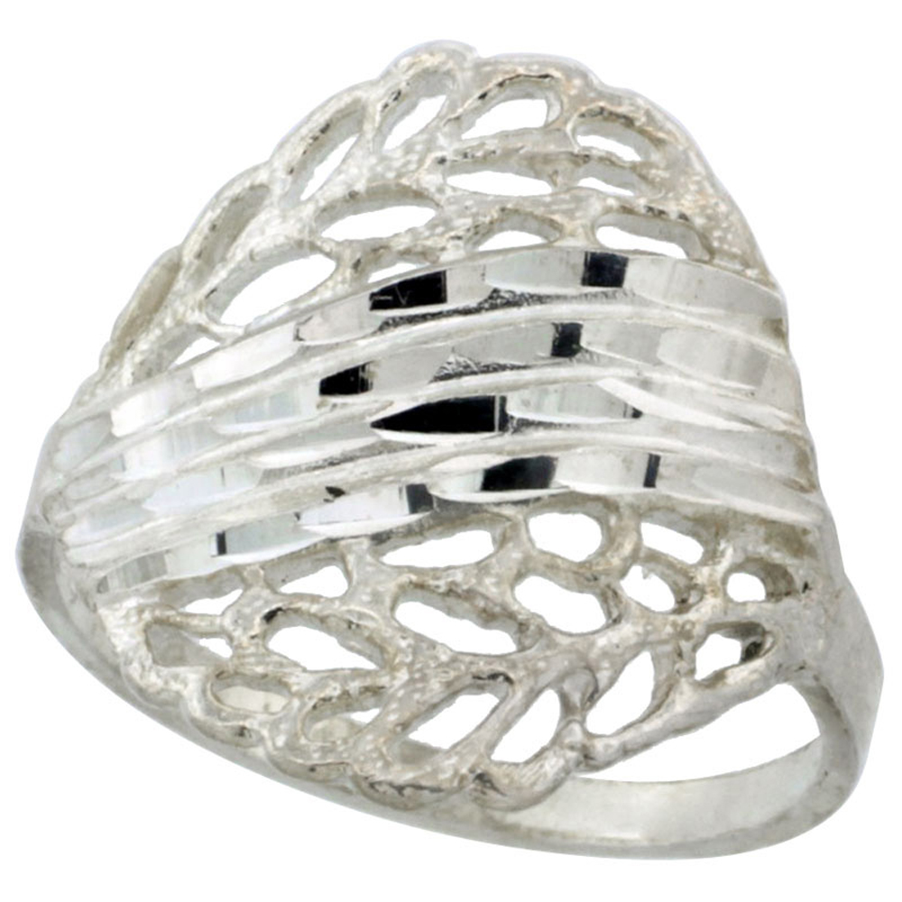 STERLING SILVER STRIPES & OVAL RING POLISHED FINISH 3/4 INCH WIDE, SIZES 6 - 9