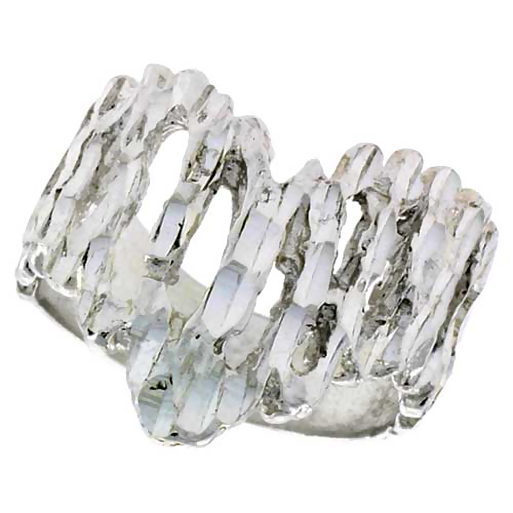STERLING SILVER FREEFORM RING POLISHED FINISH 3/4 INCH WIDE, SIZES 6 - 9