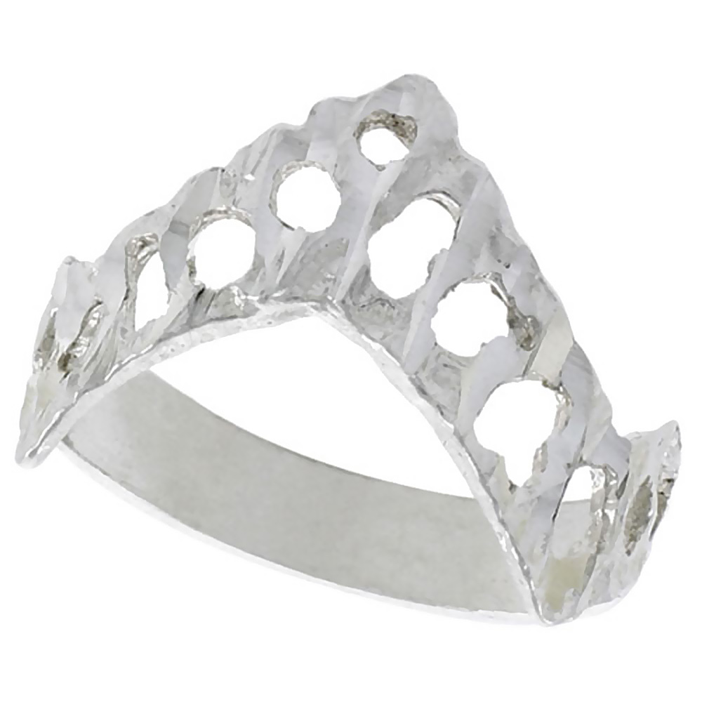 STERLING SILVER V-SHAPED FREEFORM RING POLISHED FINISH 5/8 INCH WIDE, SIZES 6 - 9