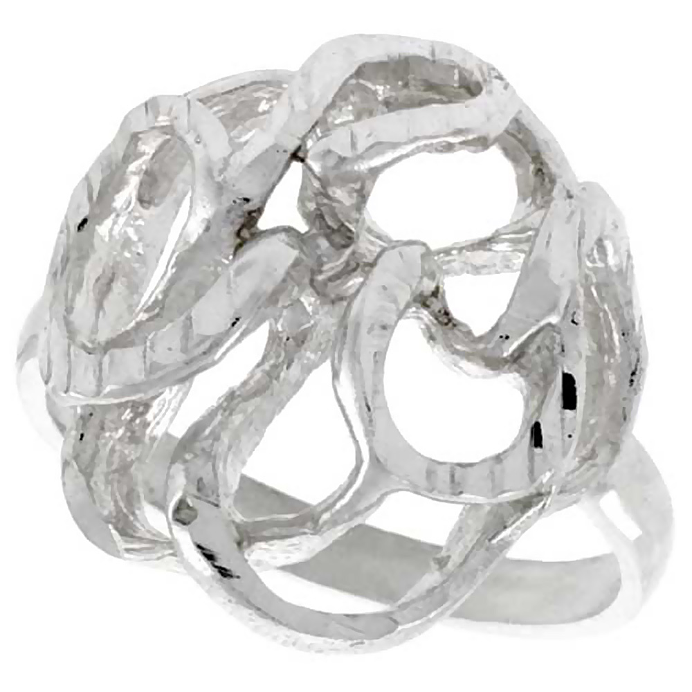 STERLING SILVER FREEFORM RING POLISHED FINISH 3/4 INCH WIDE, SIZES 6 - 9