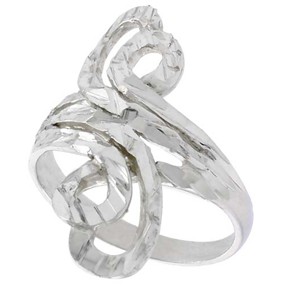 STERLING SILVER FREEFORM LOOP RING POLISHED FINISH 1 1/8 INCH WIDE, SIZES 6 - 9