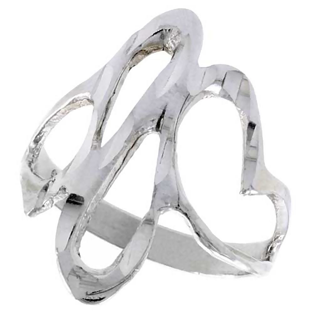 STERLING SILVER FREEFORM RING POLISHED FINISH 1 INCH WIDE, SIZES 6 - 9