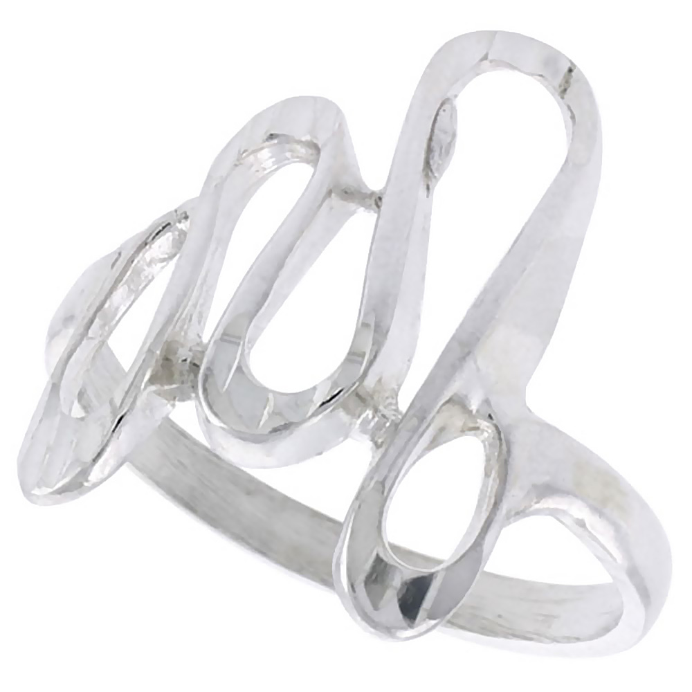 STERLING SILVER FREEFORM LOOP RING POLISHED FINISH 3/4 INCH WIDE, SIZES 6 - 9