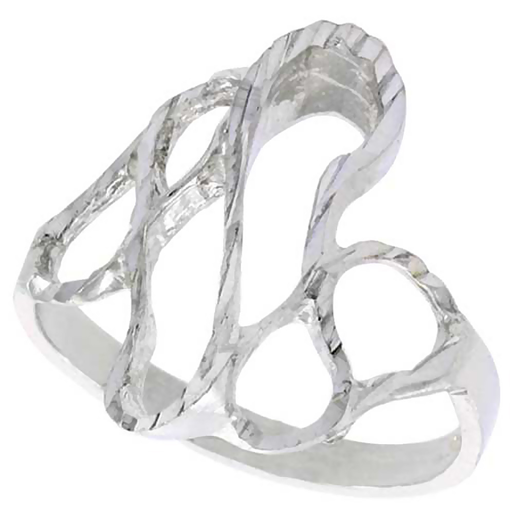 STERLING SILVER FREEFORM LOOP RING POLISHED FINISH 3/4 INCH WIDE, SIZES 6 - 9
