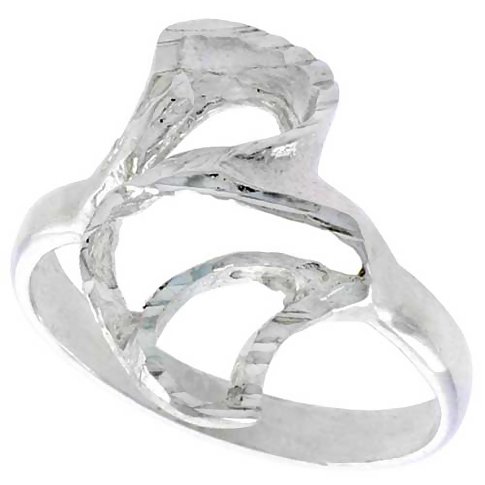 STERLING SILVER FREEFORM LOOP RING POLISHED FINISH 5/8 INCH WIDE, SIZES 6 - 9