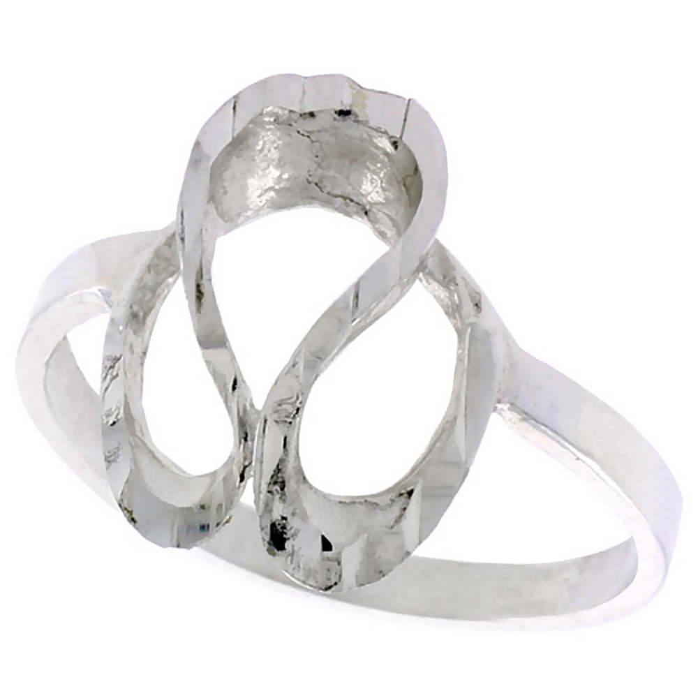 STERLING SILVER FREEFORM LOOP RING POLISHED FINISH 5/8 INCH WIDE, SIZES 6 - 9