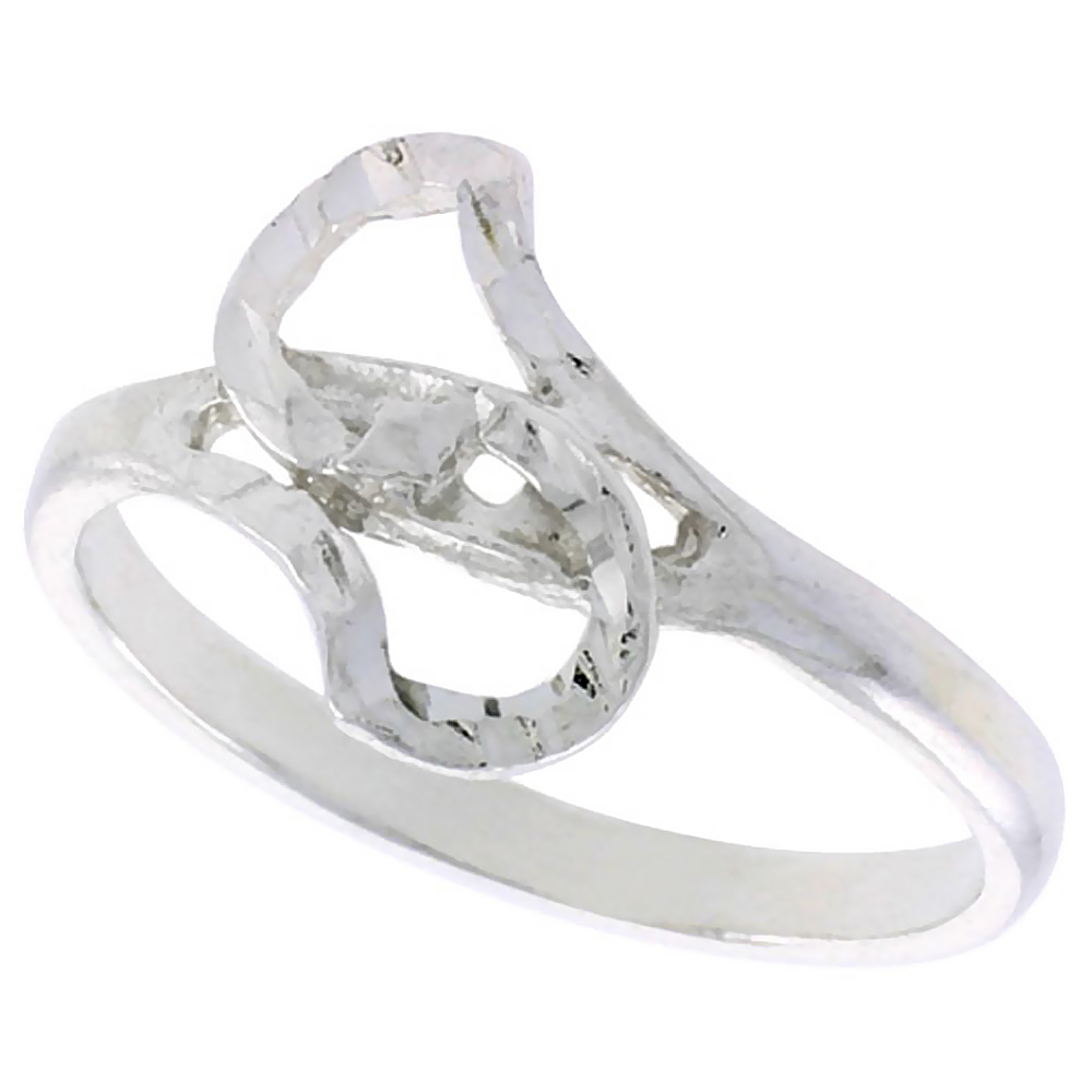 STERLING SILVER FREEFORM LOOP RING POLISHED FINISH 1/2 INCH WIDE, SIZES 6 - 9