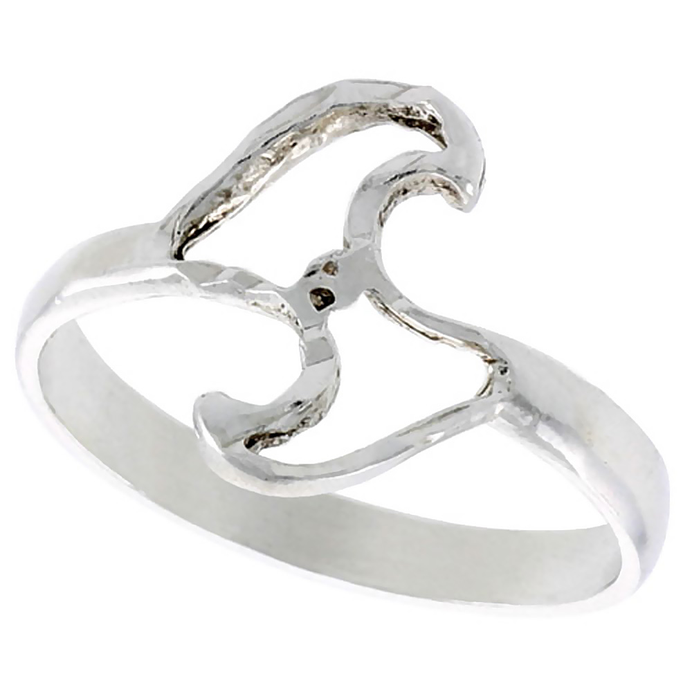 STERLING SILVER FREEFORM SWIRL RING POLISHED FINISH 1/2 INCH WIDE, SIZES 6 - 9