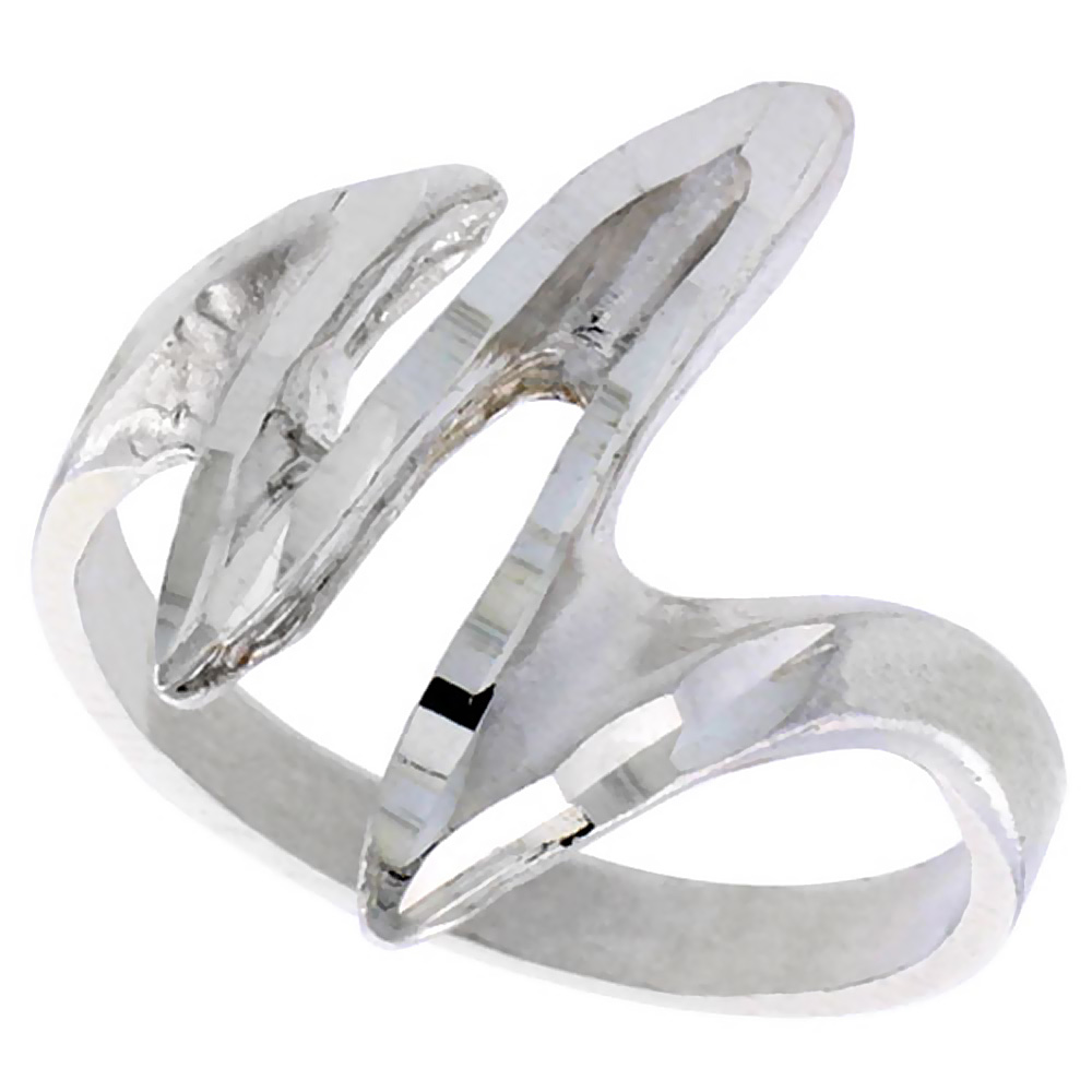 STERLING SILVER FREEFORM SWIRL RING POLISHED FINISH 3/4 INCH WIDE, SIZES 6 - 9