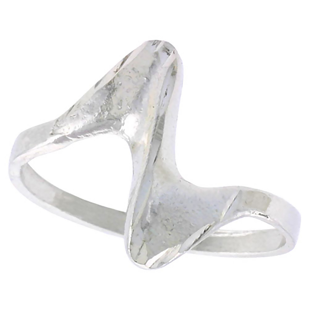 STERLING SILVER FREEFORM SWIRL RING POLISHED FINISH 1/2 INCH WIDE, SIZES 6 - 9
