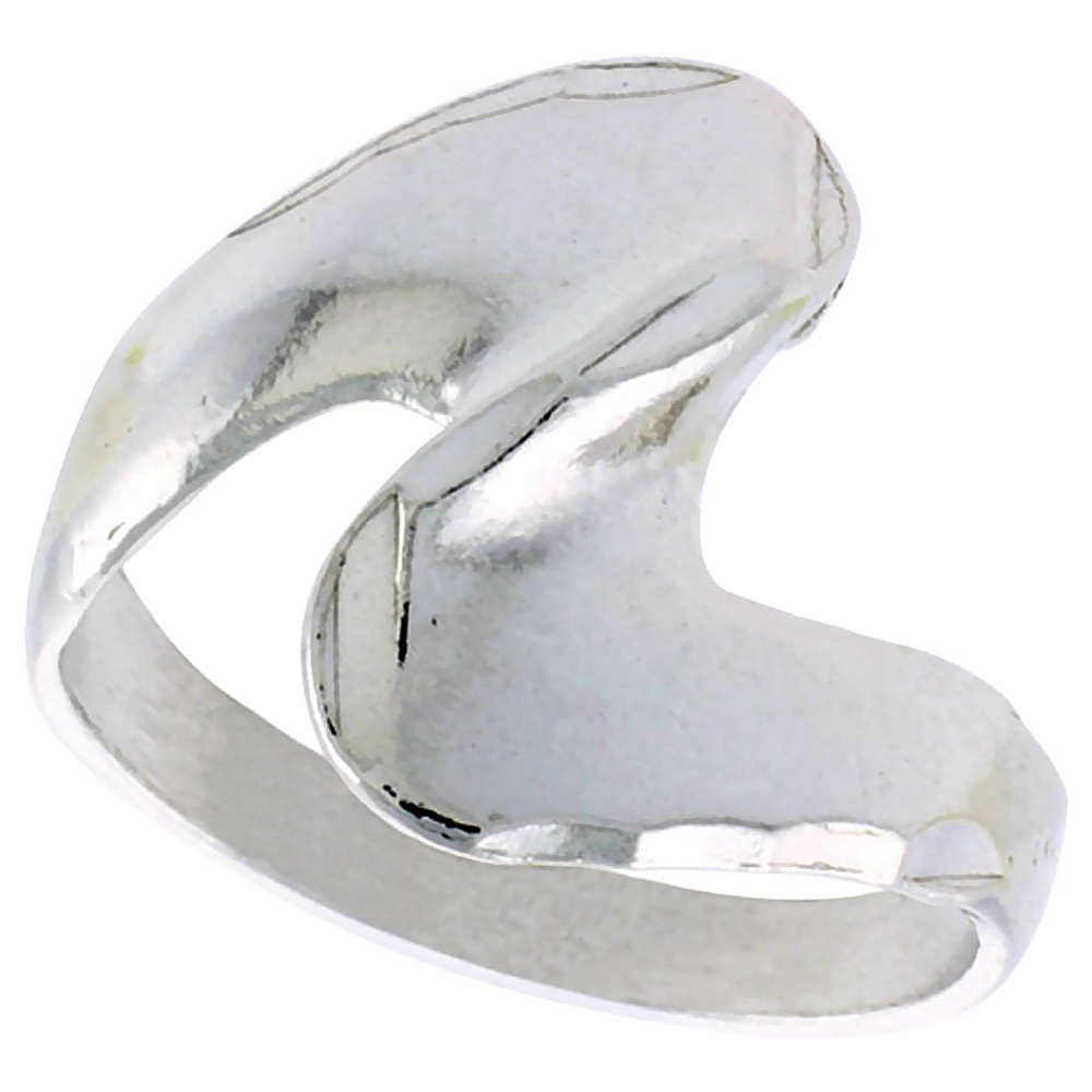 STERLING SILVER FREEFORM SWIRL RING POLISHED FINISH 5/8 INCH WIDE, SIZES 6 - 9