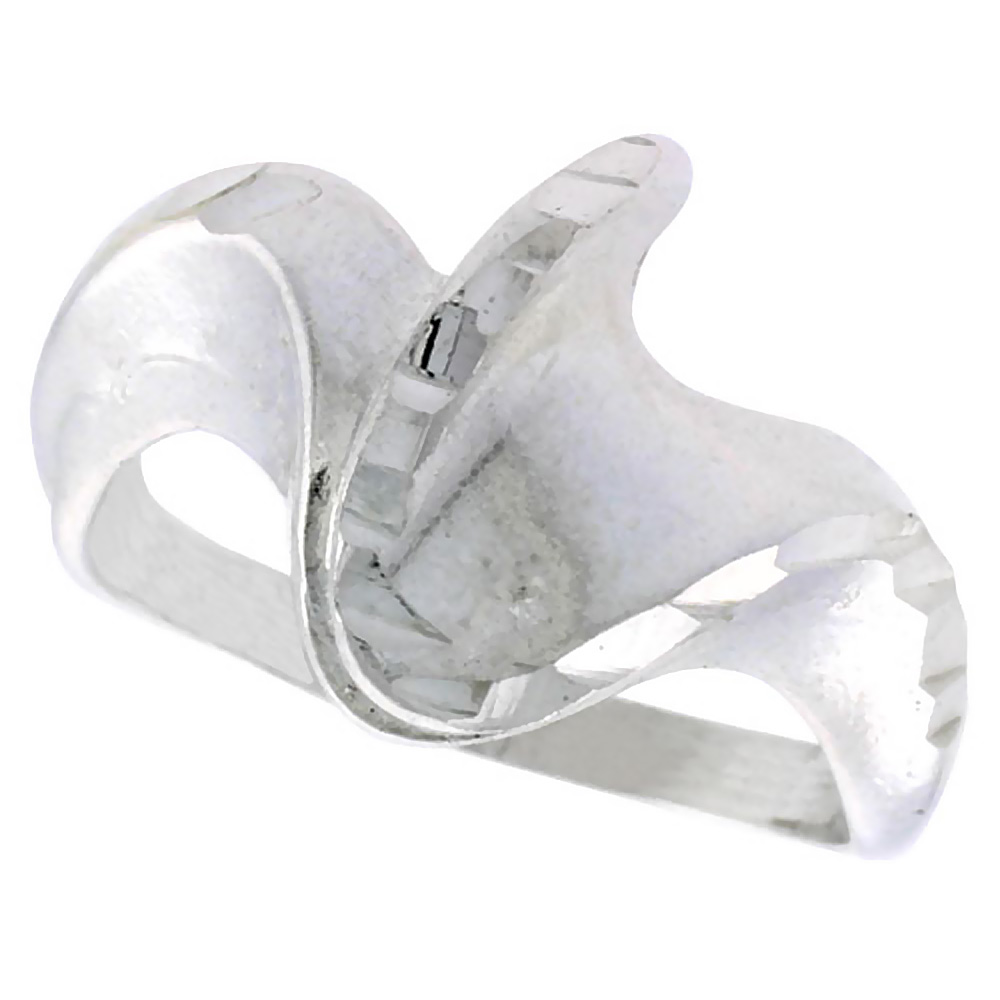 STERLING SILVER FREEFORM WAVE RING POLISHED FINISH 1/2 INCH WIDE, SIZES 6 - 9