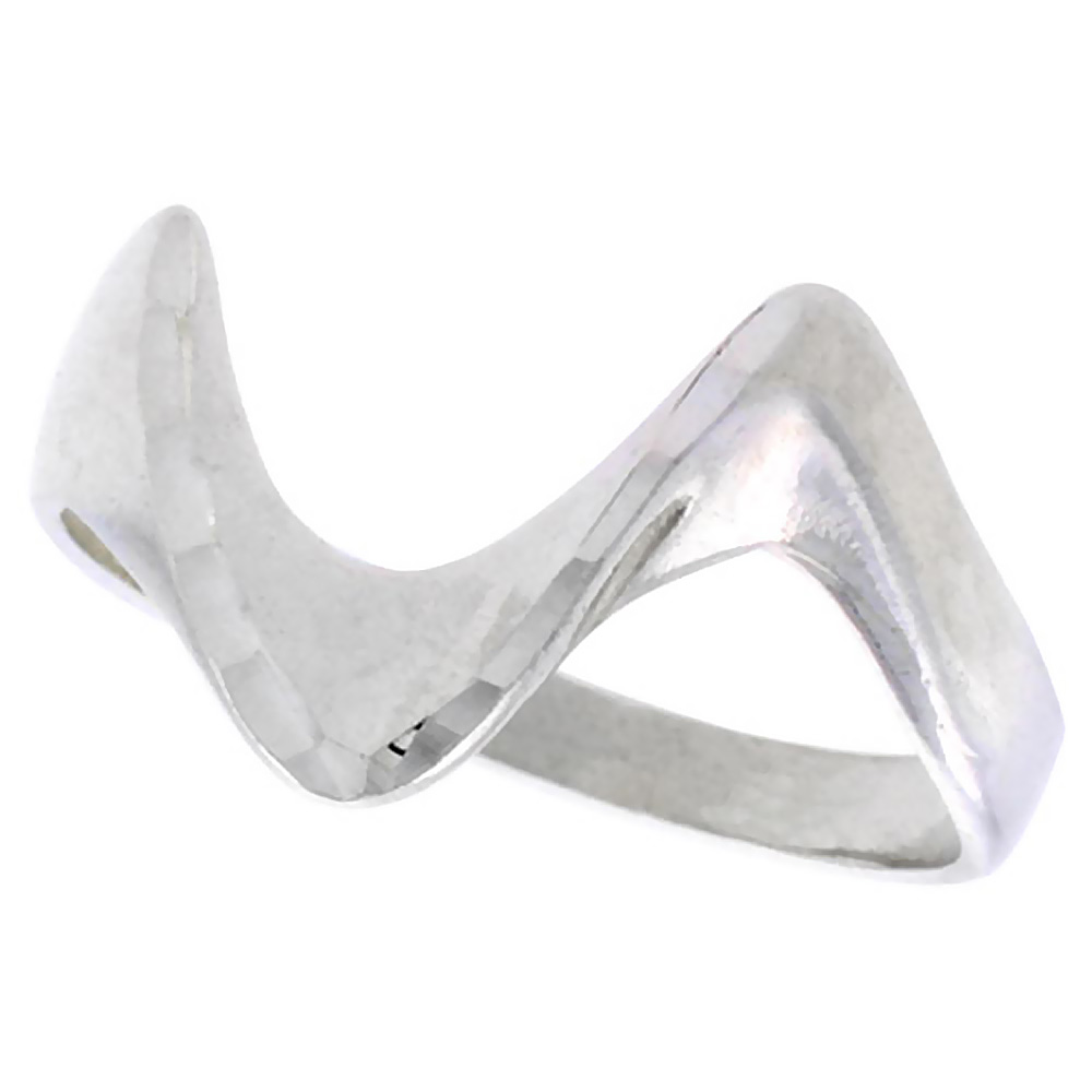 STERLING SILVER FREEFORM WAVE RING POLISHED FINISH 1/2 INCH WIDE, SIZES 6 - 9