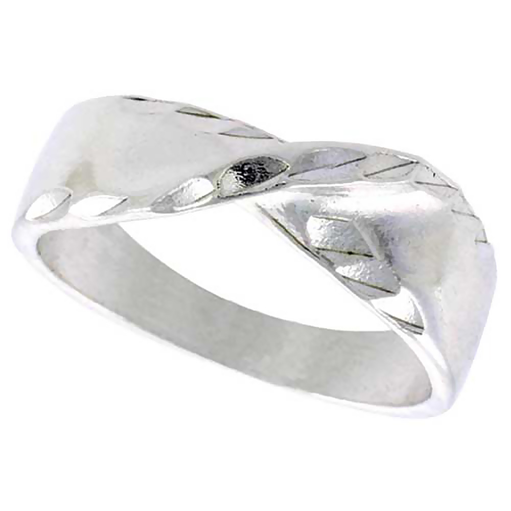 STERLING SILVER FREEFORM RING POLISHED FINISH 1/4 INCH WIDE, SIZES 6 - 9