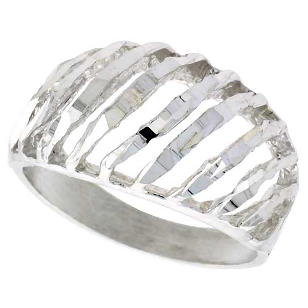 STERLING SILVER STRIPED DOME RING POLISHED FINISH 1/2 INCH WIDE, SIZES 6 - 9
