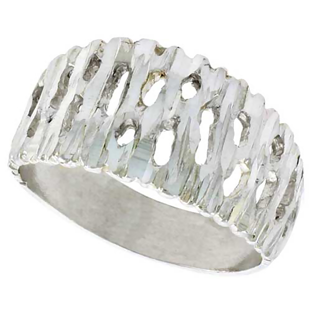 STERLING SILVER FREEFORM RING POLISHED FINISH 3/16 INCH WIDE, SIZES 6 - 9