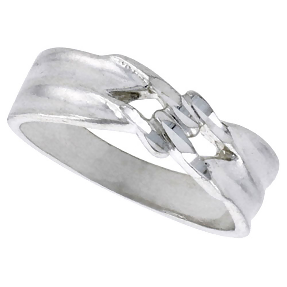 STERLING SILVER FREEFORM RING POLISHED FINISH 3/16 INCH WIDE, SIZES 6 - 9