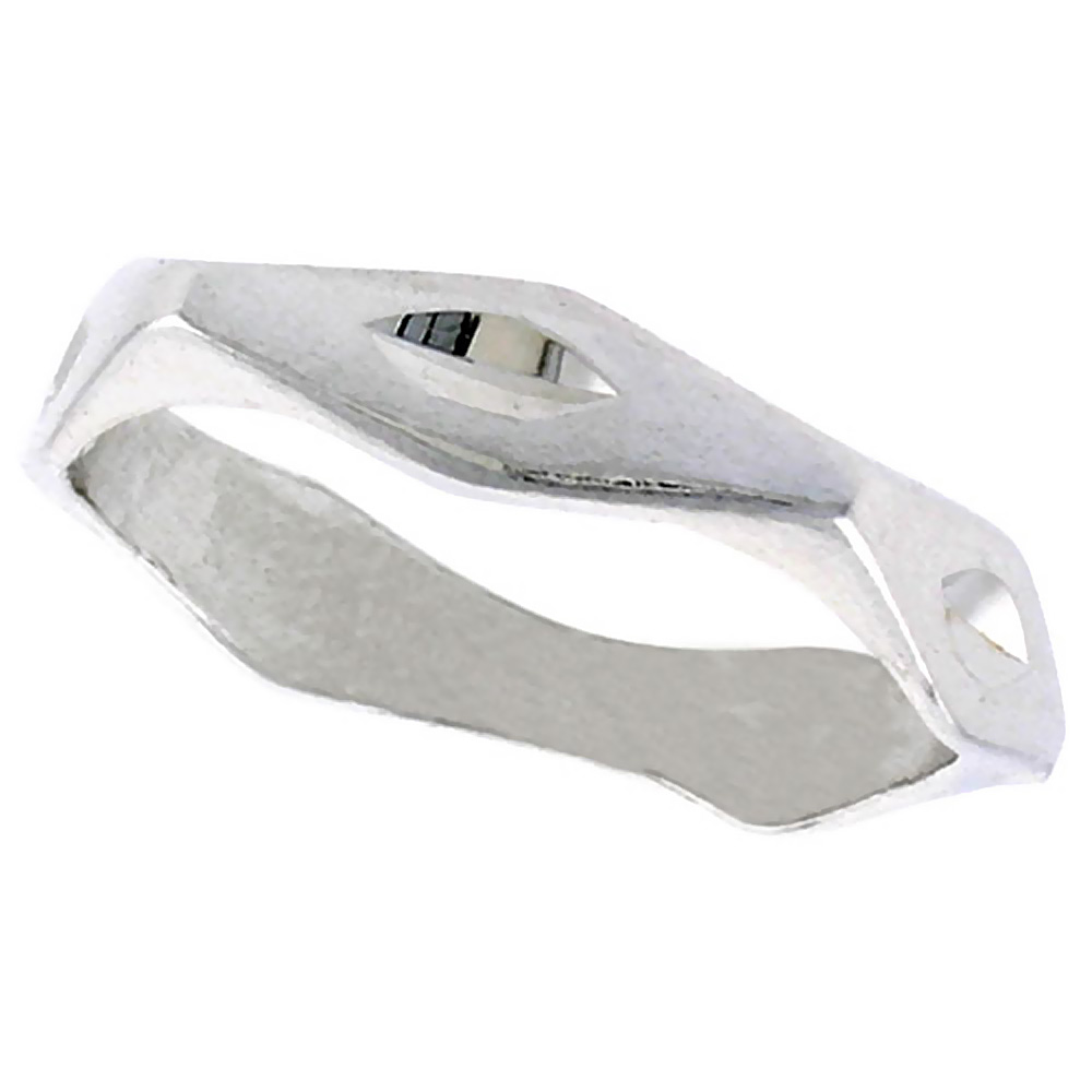 STERLING SILVER FREEFORM RING POLISHED FINISH 3/16 INCH WIDE, SIZES 6 - 9