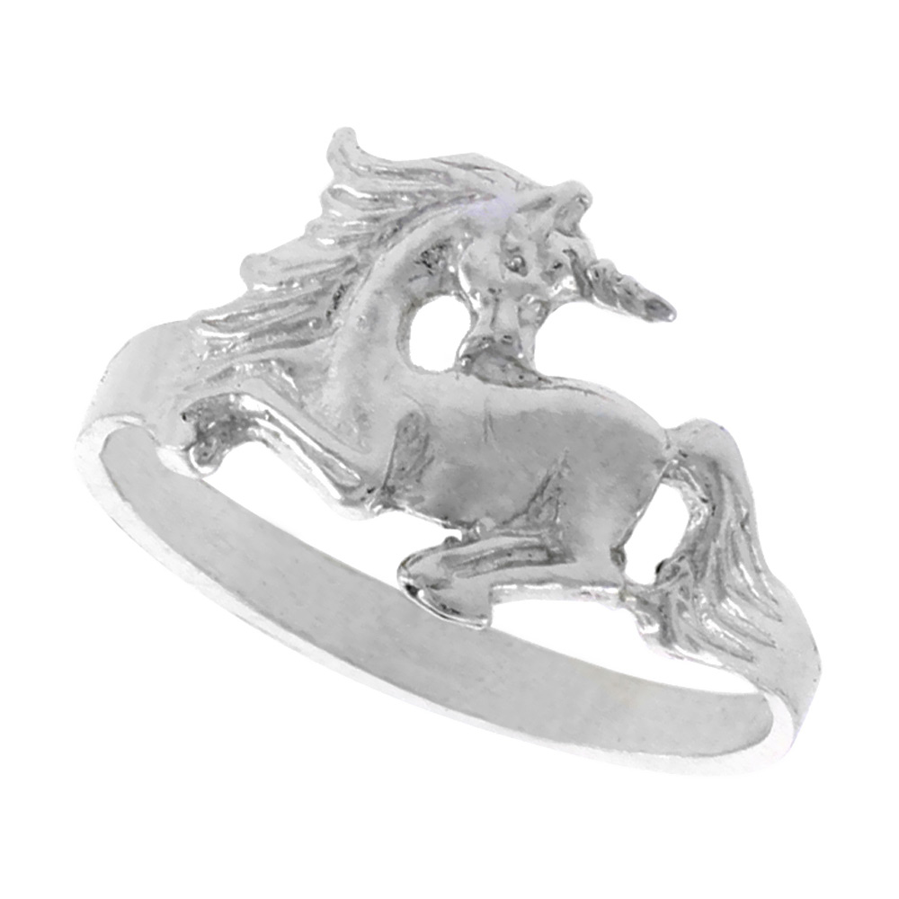 STERLING SILVER UNICORN RING POLISHED FINISH 3/8 INCH WIDE SIZES 6-9