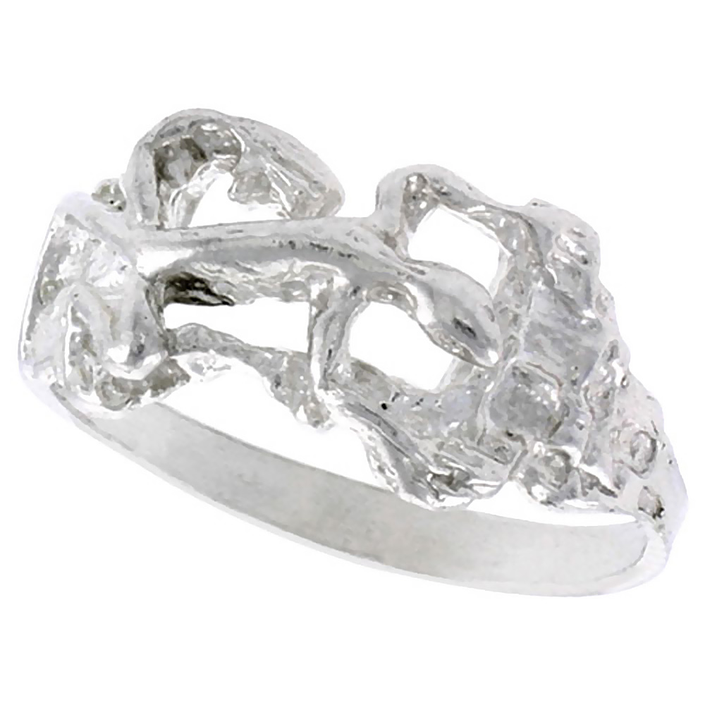 STERLING SILVER GECKO RING POLISHED FINISH 3/8 INCH WIDE, SIZES 6 - 9,