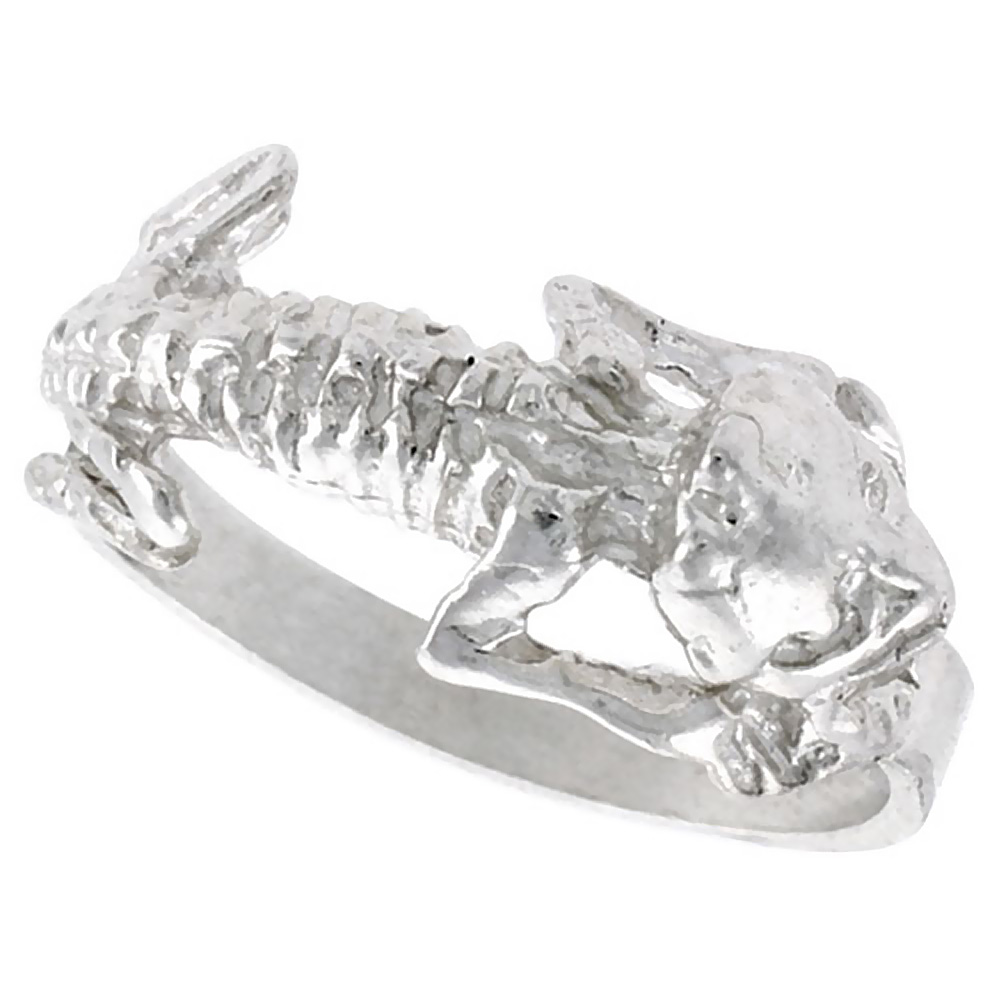 STERLING SILVER GECKO LIZARD SKELETON RING POLISHED FINISH 3/8 INCH WIDE, SIZES 6 - 9,