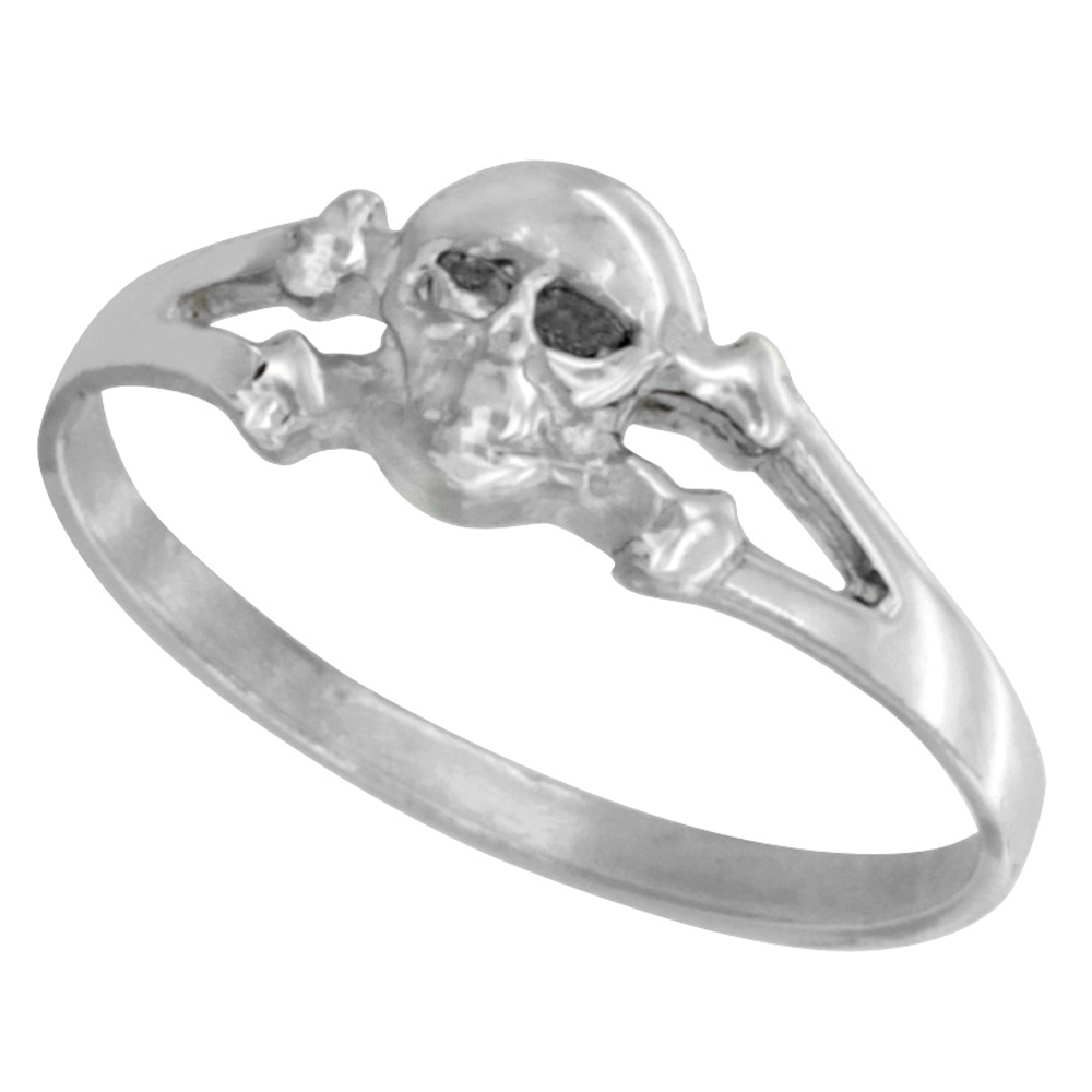 STERLING SILVER TINY SKULL & CROSSBONE RING 1/4 INCH WIDE SIZES 6-9