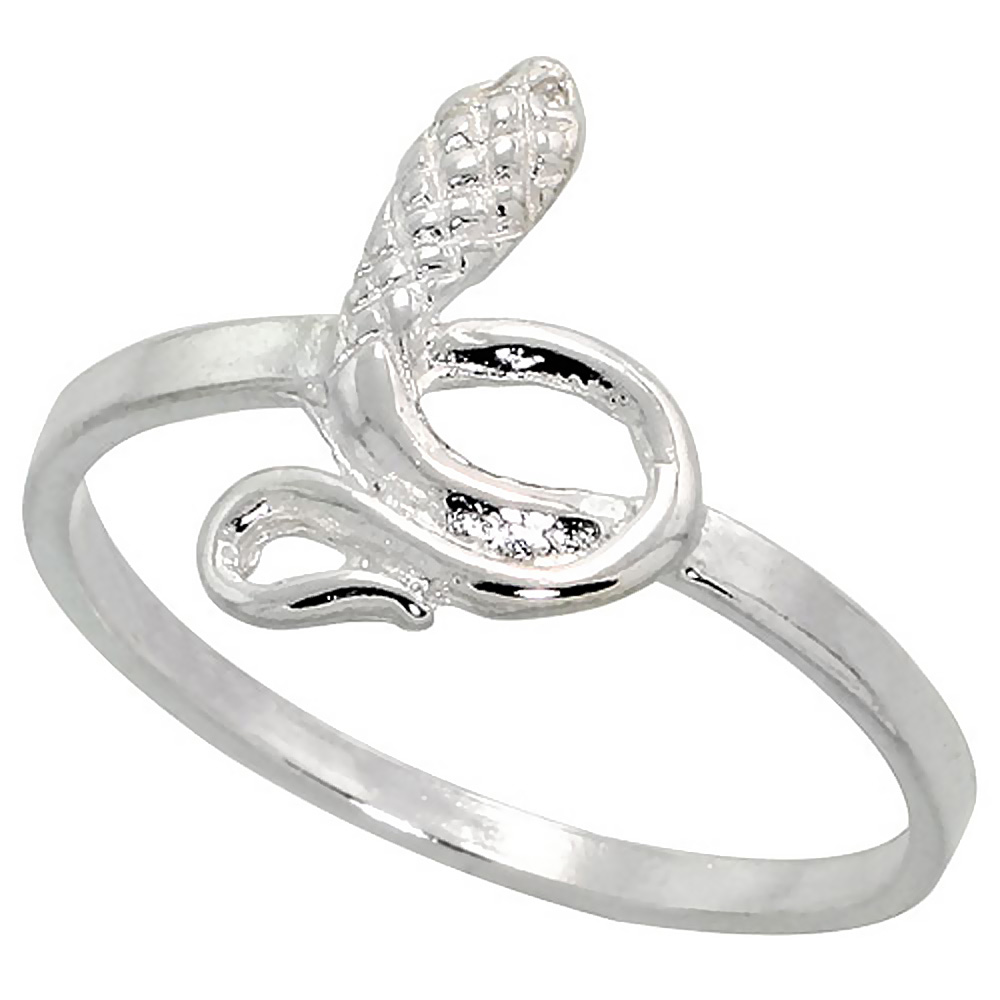 DAINTY STERLING SILVER SNAKE RING FOR WOMEN & TEENS 9/16 INCH WIDE SIZES 6 - 9