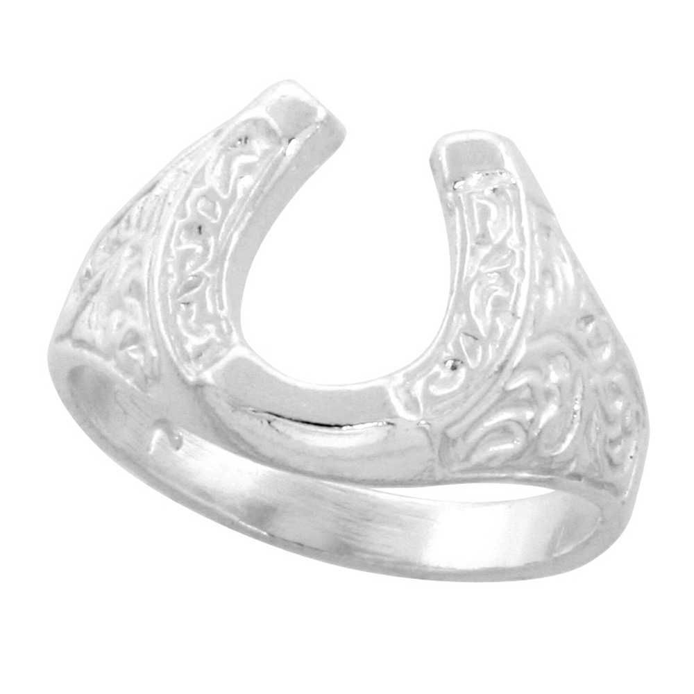 STERLING SILVER HORSESHOE RING POLISHED FINISH 1/2 INCH WIDE SIZES 6-9