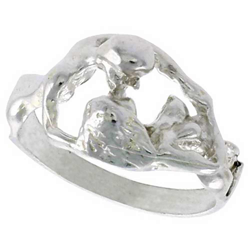 STERLING SILVER COUPLE MAKING LOVE RING POLISHED FINISH 7/16 INCH WIDE, SIZES 6 - 9