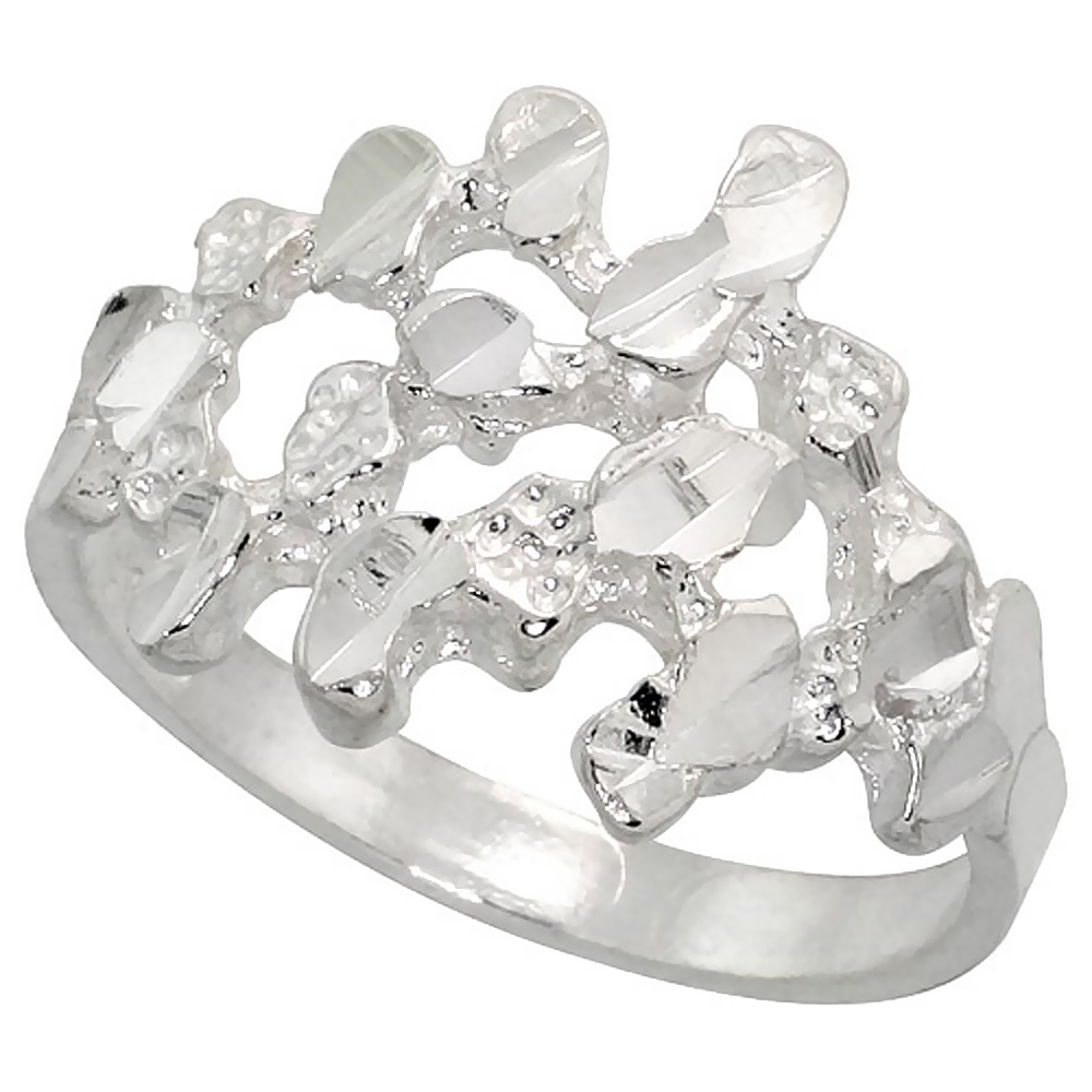 STERLING SILVER FREEFORM RING POLISHED FINISH 9/16 INCH WIDE, SIZES 6 - 9